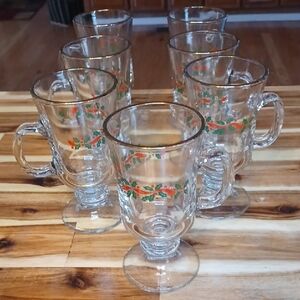 LibbyVTG Coffie  Mugs Christmas Holly Berry Glasses Set Of  7